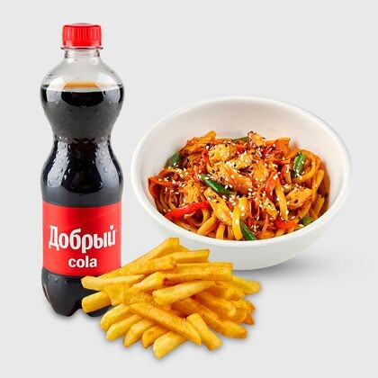 Удон с цыплёнком, картошка фри, кола 0.5
