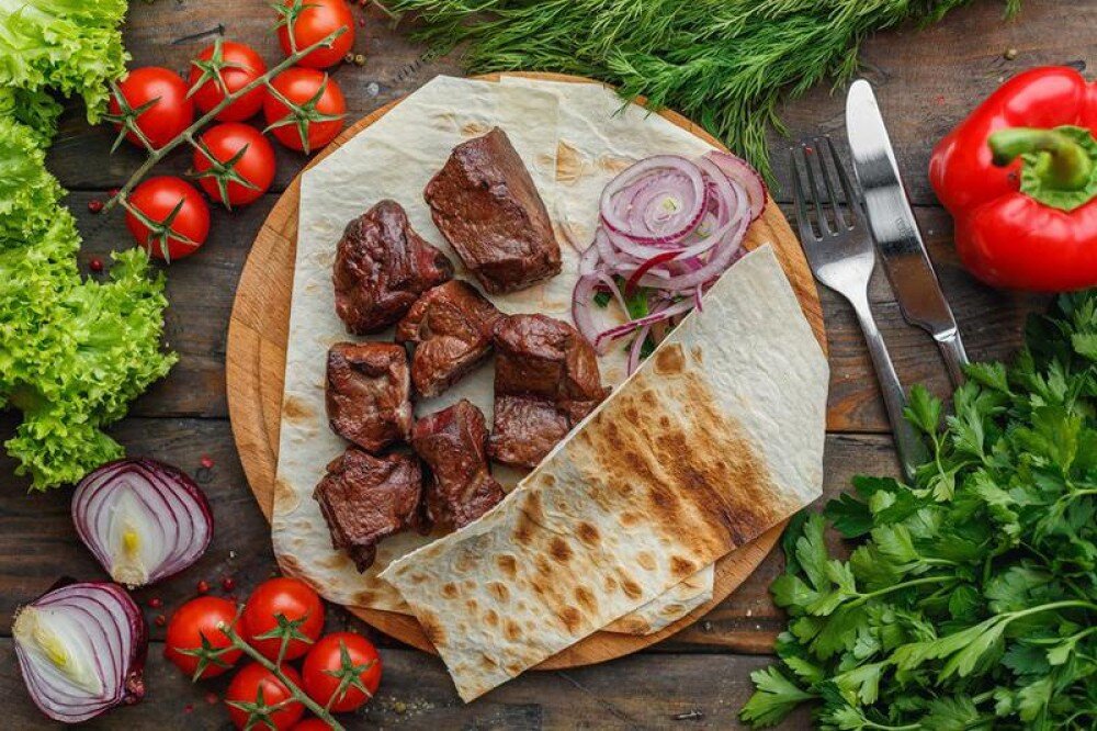 Шашлык из печени говядины с курдюком