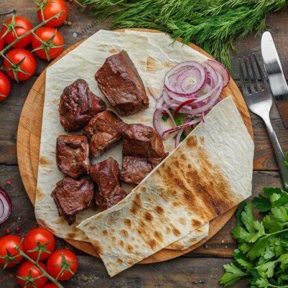 Шашлык из печени говядины с курдюком