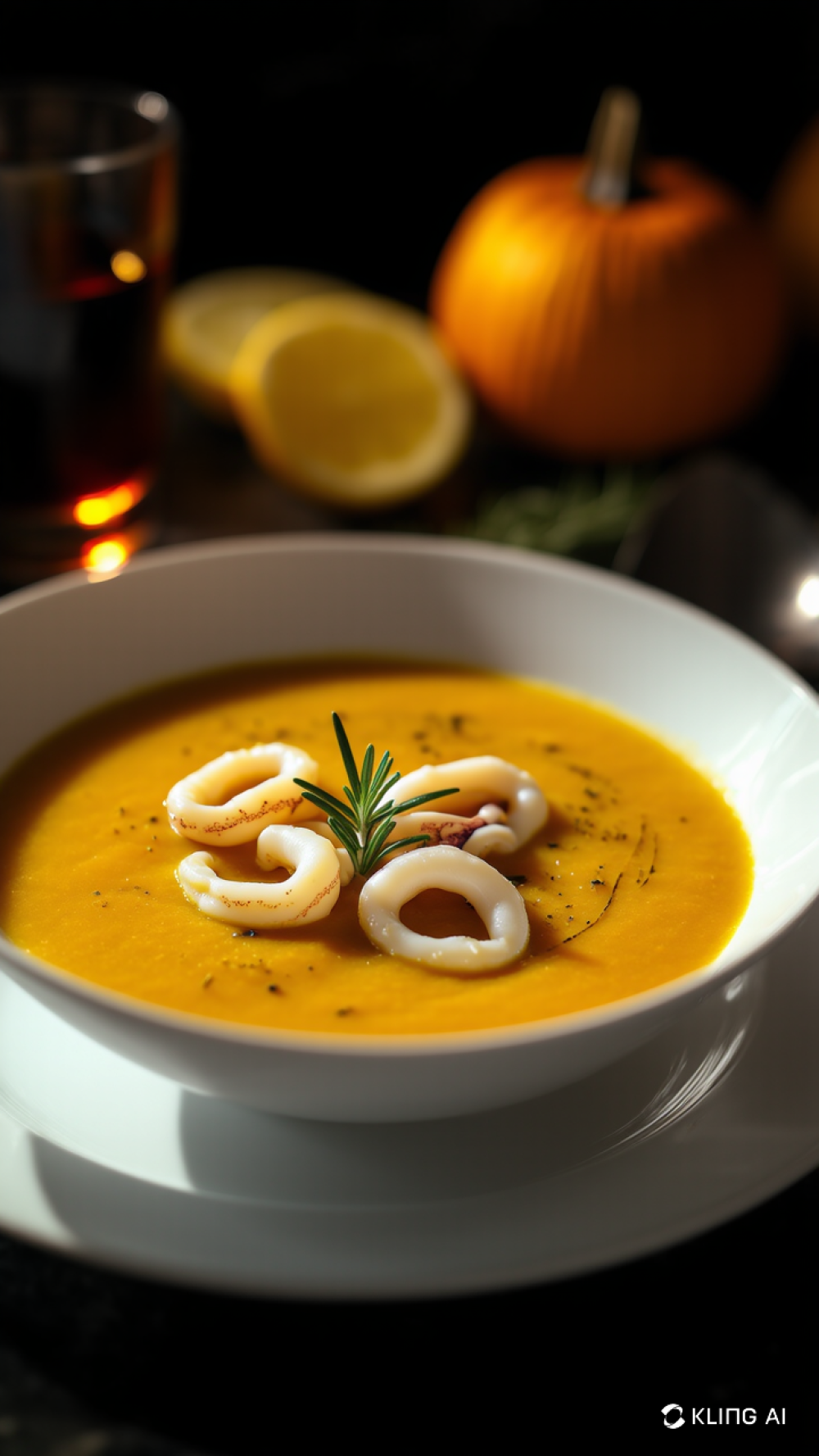Тыквенный суп с кальмаром