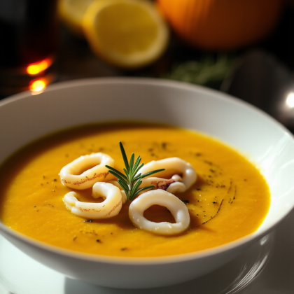 Тыквенный суп с кальмаром