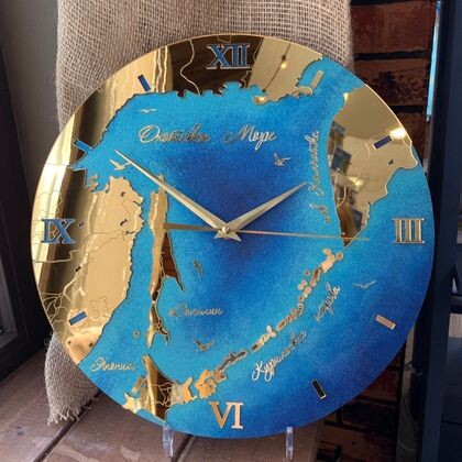 Часы "Карта" бирюза 30см 014