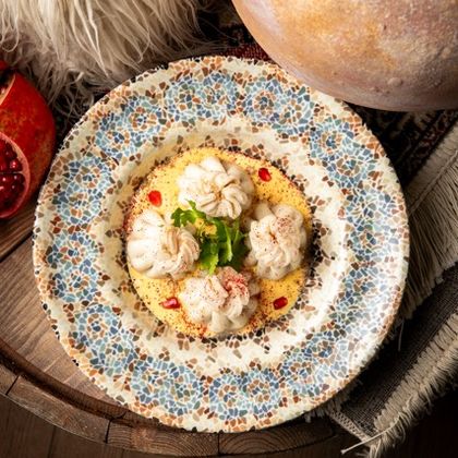 Хинкали барбекю в сырном соусе