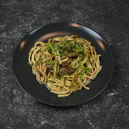 Макароны с говяжьей печенью