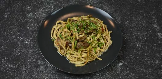 Макароны с говяжьей печенью