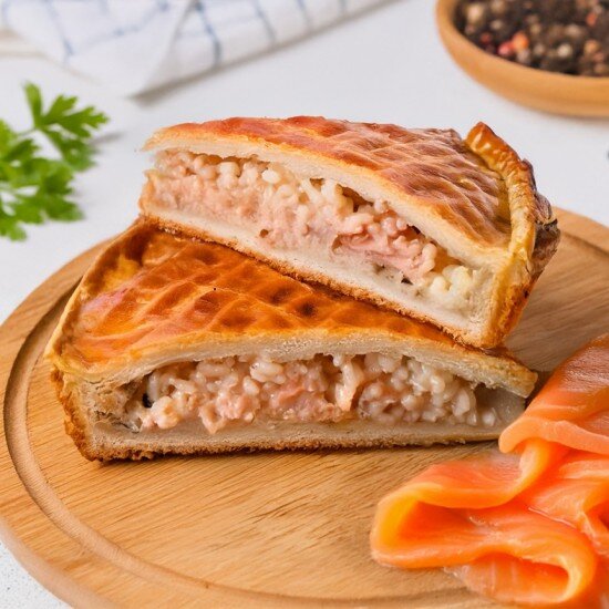 Пирог с лососем и рисом