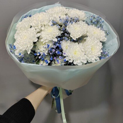 Букет из Кустовой Хризантемы и Гипсофилы