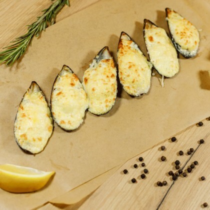 Мидии запеченные сливочном соусе