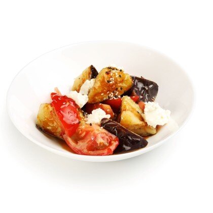 Салат теплый с баклажаном и творож.сыром