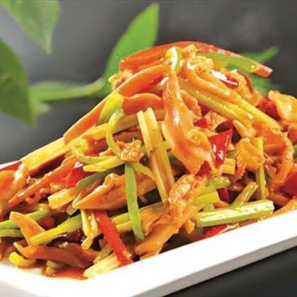 B7 Жареный свиной желудок 辣炒肚丝