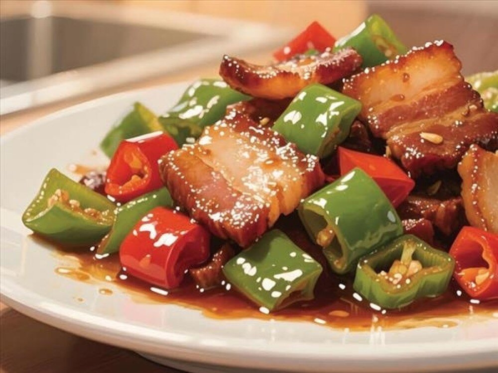 B8 Свинина с луком и острым перцем на сковородке 回锅肉