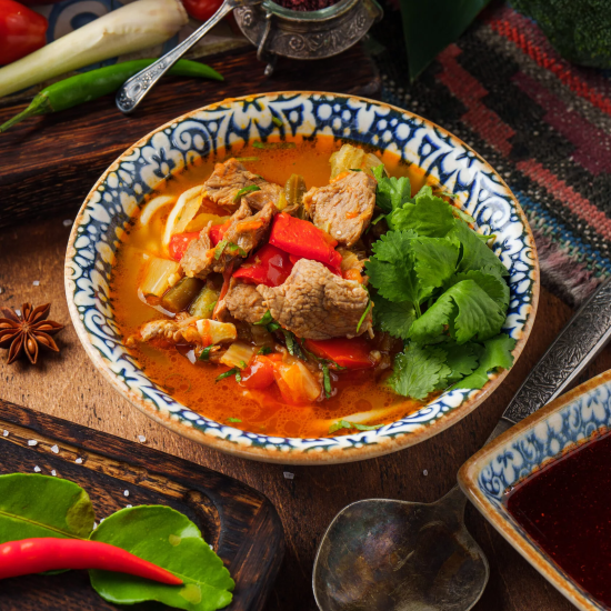 Лагман из телятины с домашней лапшой