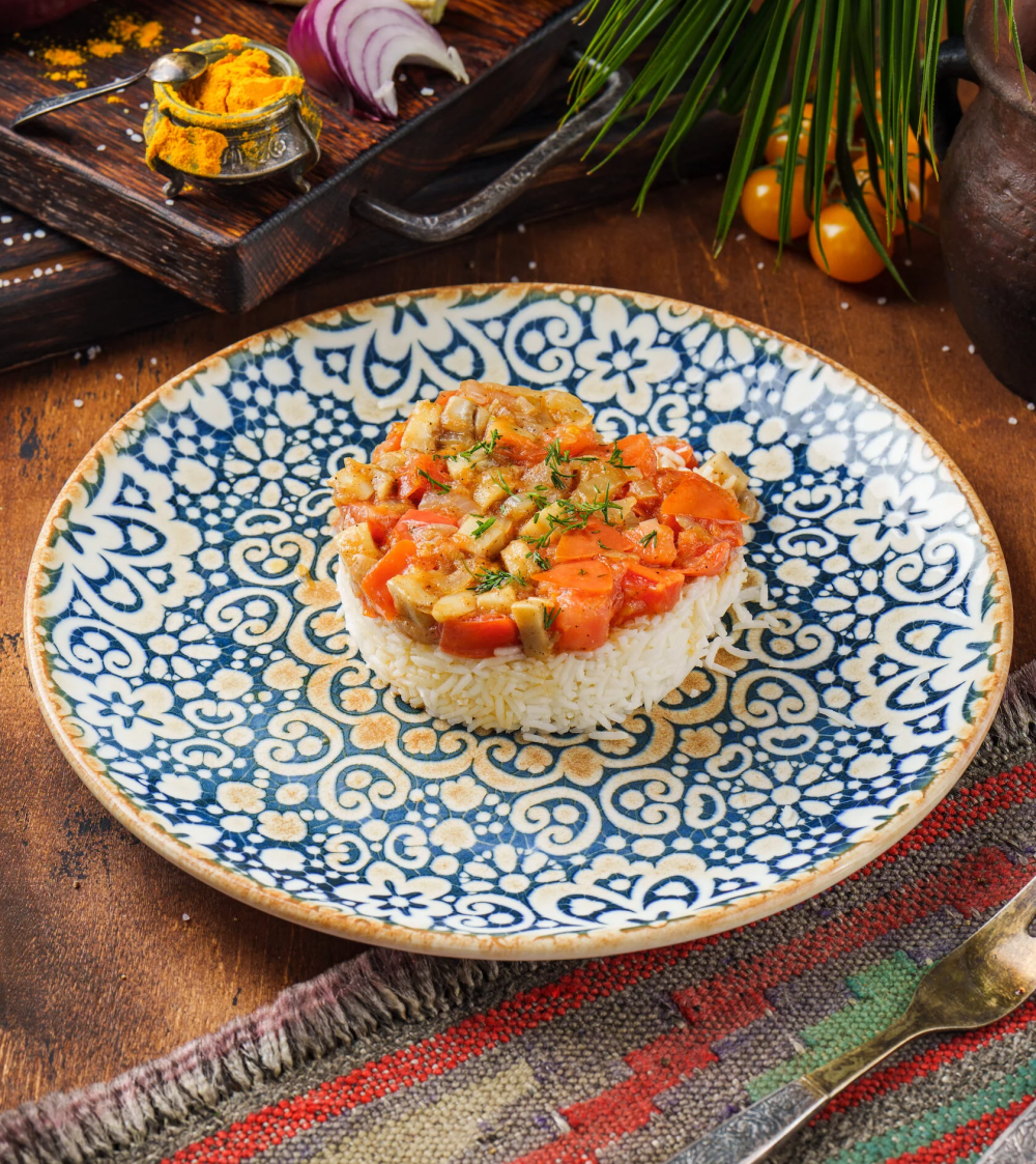 Рис с грибами и помидорами