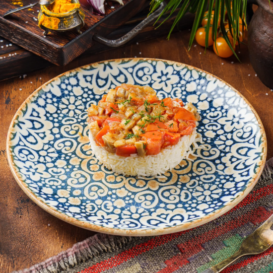 Рис с грибами и помидорами