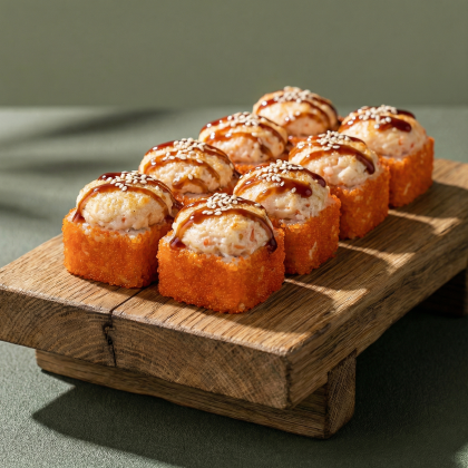 Запеченный ролл с лососем и креветкой