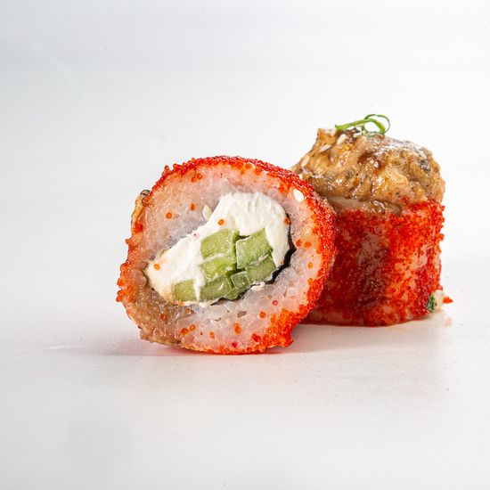 Запеченный ролл с лососем и угрём (4шт)