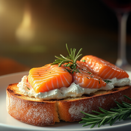 Тост с форелью и сыром страчателла