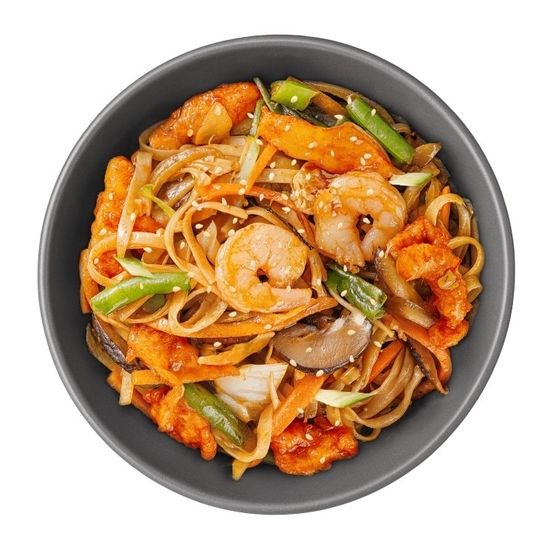 Вок Удон с креветками в Устричном соусе