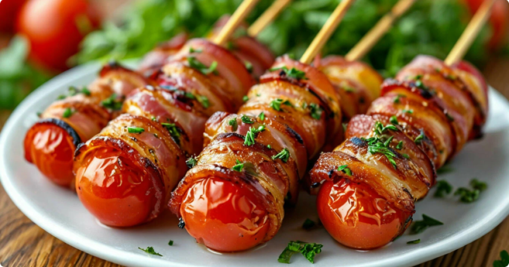 Помидоры в беконе на мангале