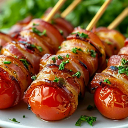 Помидоры в беконе на мангале