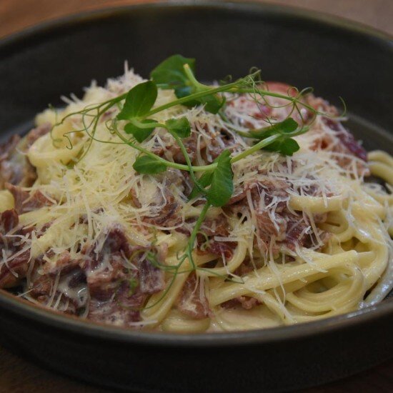 Паста Карбонара с говяжьим беконом