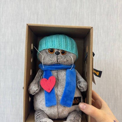 Басик в шапке и шарфе с сердечком