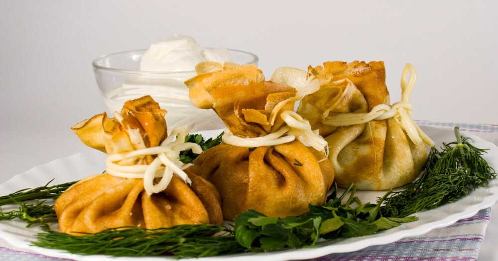 Мешочки с грибами и зеленью