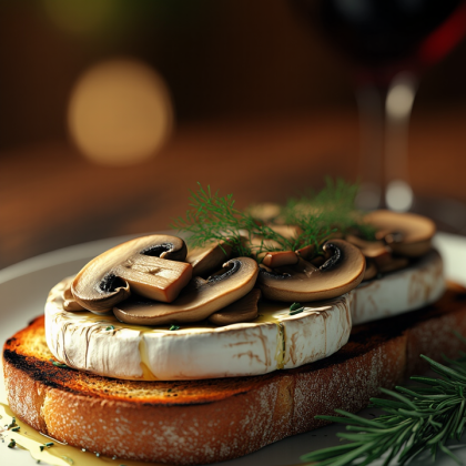 Горячий тост с грибами и сыром камамбер