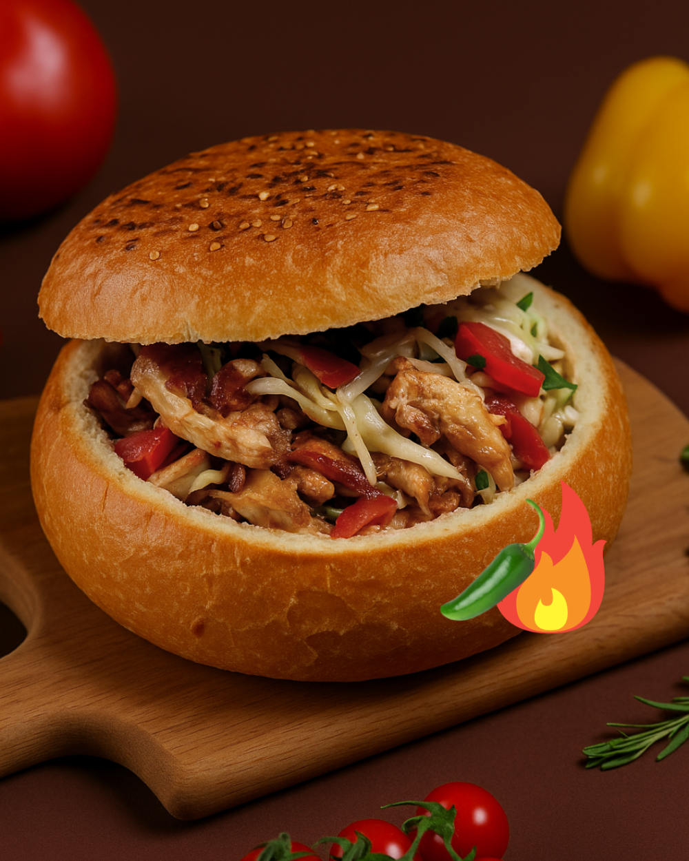 Шаурма с курицей в булке острая