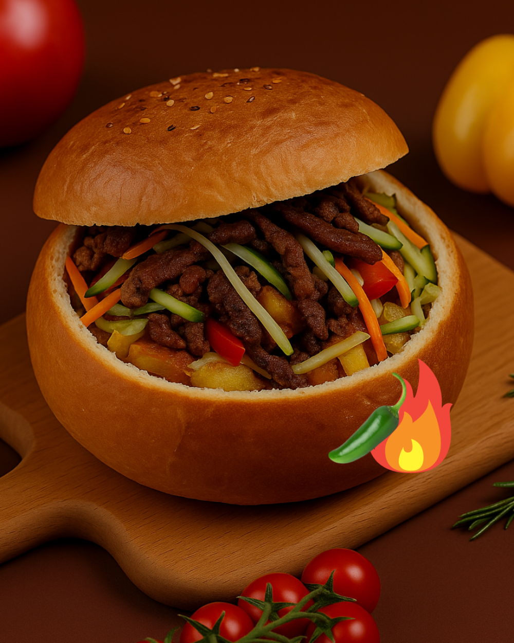 Шаурма с говядиной в булке острая