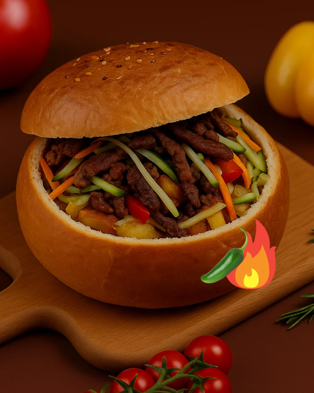 Шаурма с говядиной в булке острая