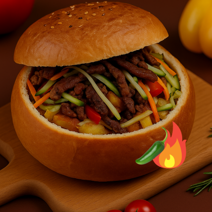 Шаурма с говядиной в булке острая