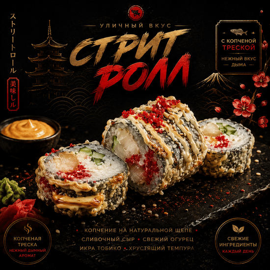 Стрит Ролл жареный с треской