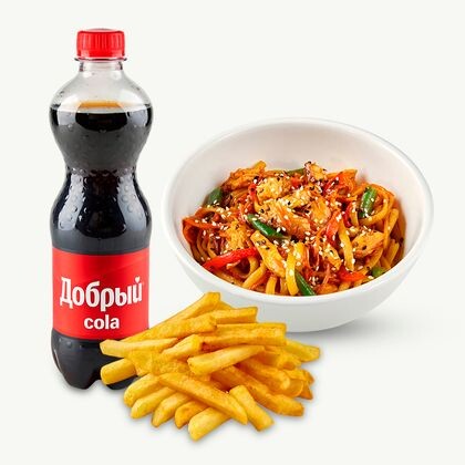 Удон с цыплёнком, картошка фри, кола 0.5