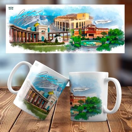 Площадь Победы. Чехов-Центр. Краеведческий Музей. Керамическая кружка № 009