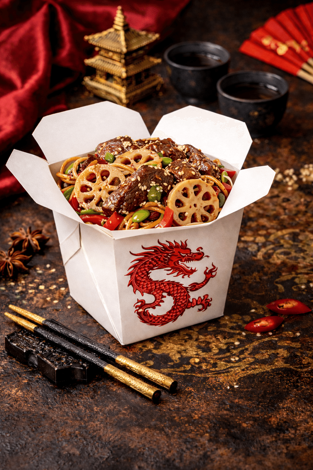 Удон Много Говядины с Лотосом