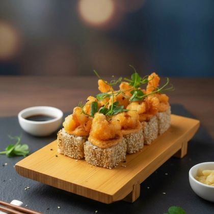 Запеченный Тидзу с крабом и хрустящей креветкой