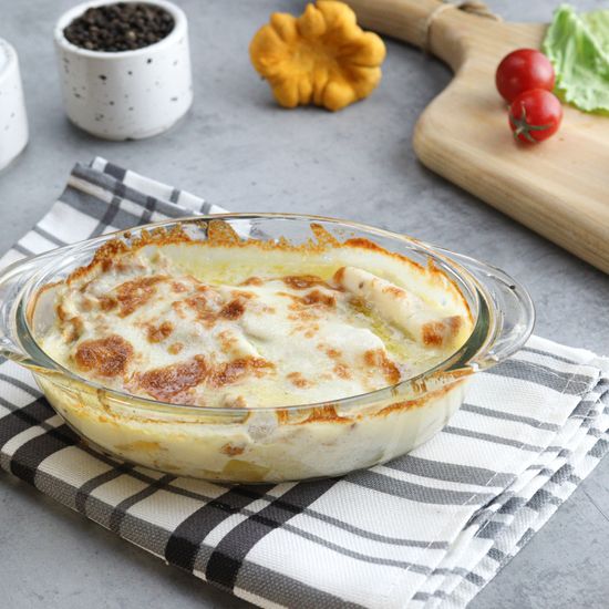 Аль форно с судаком, картофелем и лисичками