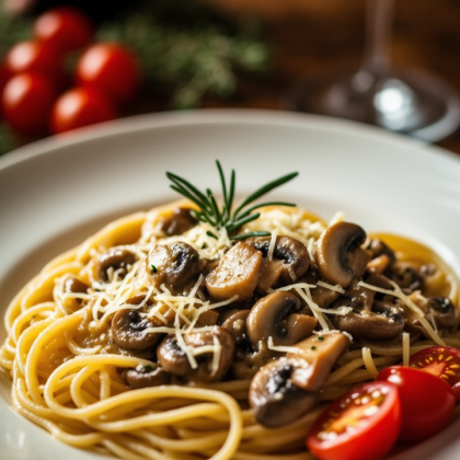 Казаречче с грибами, трубачем и сыром собственного производства