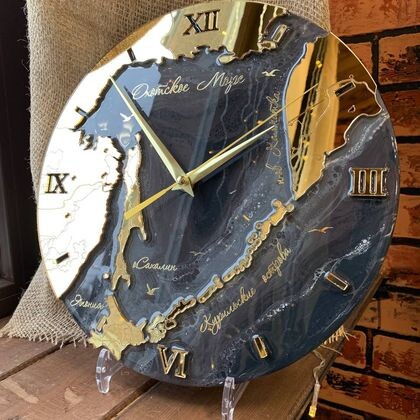 Часы "Карта №6" серые + смола 30см 022-1