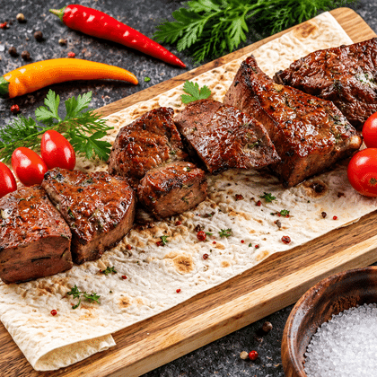 Шашлык из печени говядины с салом