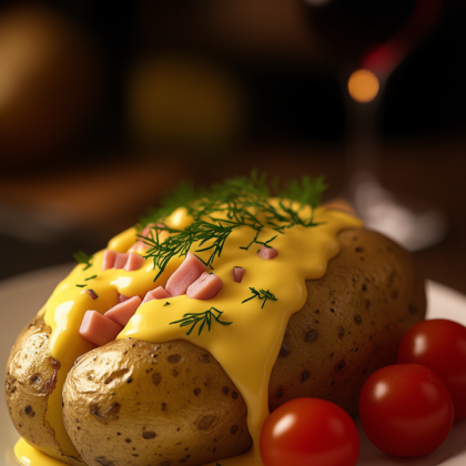 Картофельный гратен с мортаделлой и сырным соусом