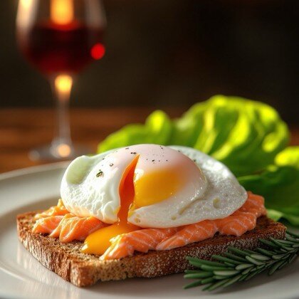 Яйцо пашот на хрустящем тосте с форелью и сырным соусом