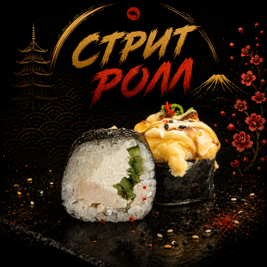 Стрит Ролл с копченым судаком и креветочным соусом