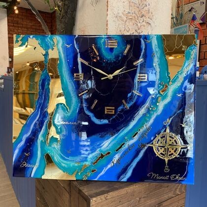 Часы "Карта №1" +смола 034-1 50х40см