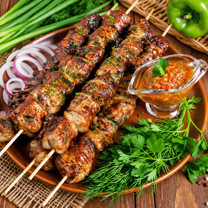 Шашлык из печени говядины с курдюком
