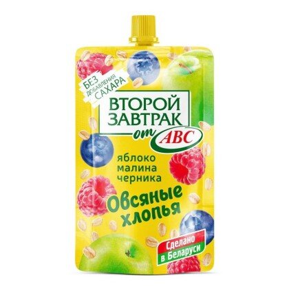 Десерт Второй завтрак ДойПак ябл.-малина-черника с овсяными хлопьями 200г АВС